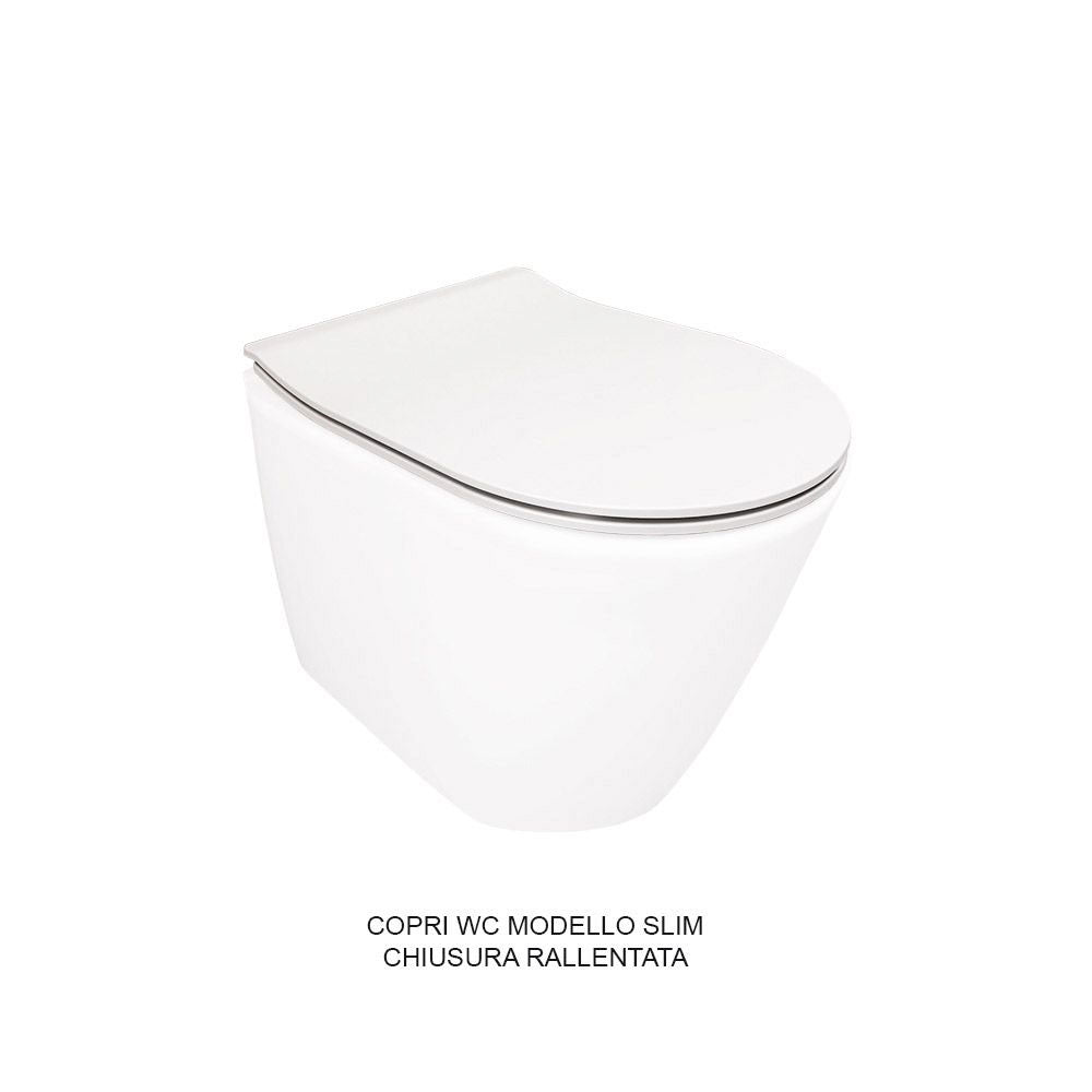  Sanitari sospesi senza brida Althea Cover in ceramica bianca wc+ bidet + sedile soft close slim