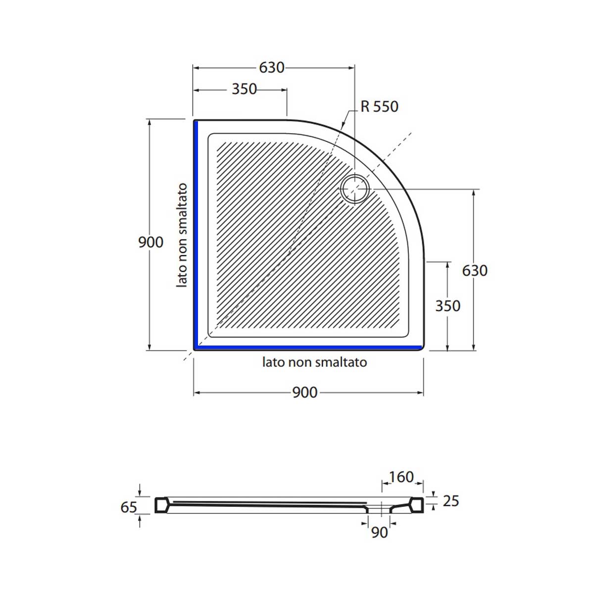  Piatto Doccia in ceramica semicircolare 90X90 Francy alto 6