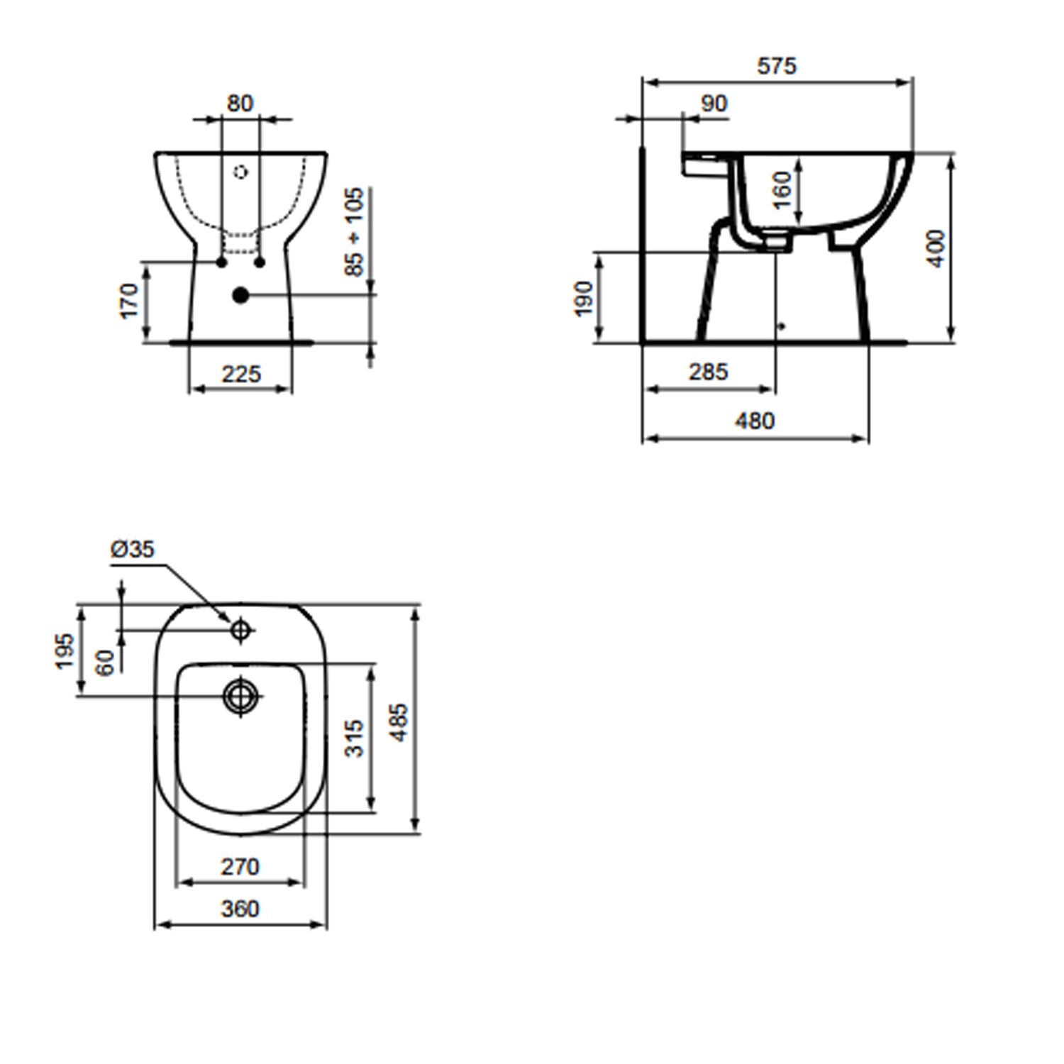 Bidet a terra distanziato da parete modello i.life A 48,5x36 cm 3