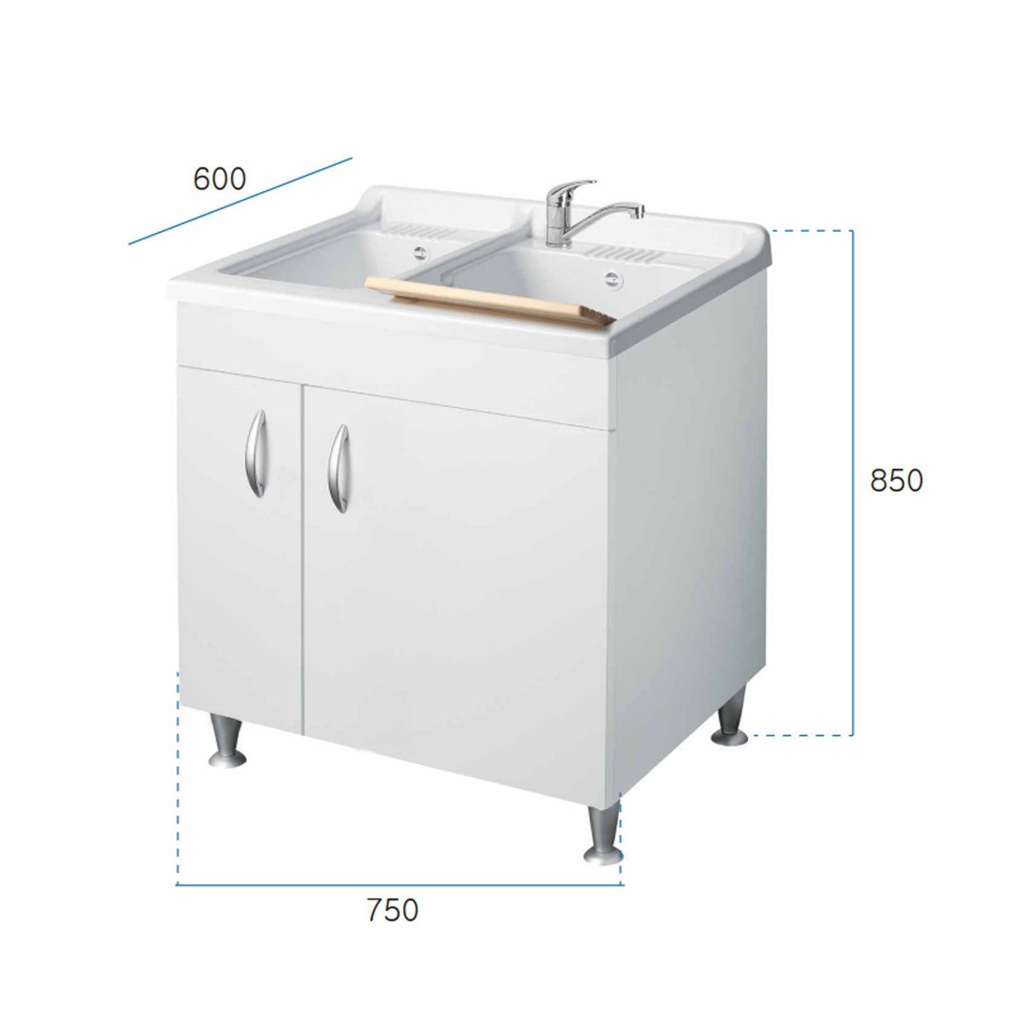 Lavatoio con mobile in nobilitato e due vasche BathCore 75x60 cm - Bianco 2