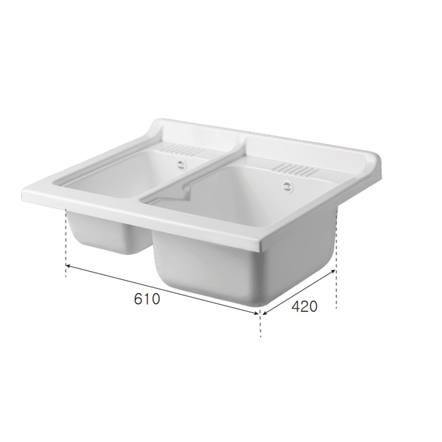 Lavatoio con mobile in nobilitato e due vasche BathCore 75x60 cm - Bianco 3