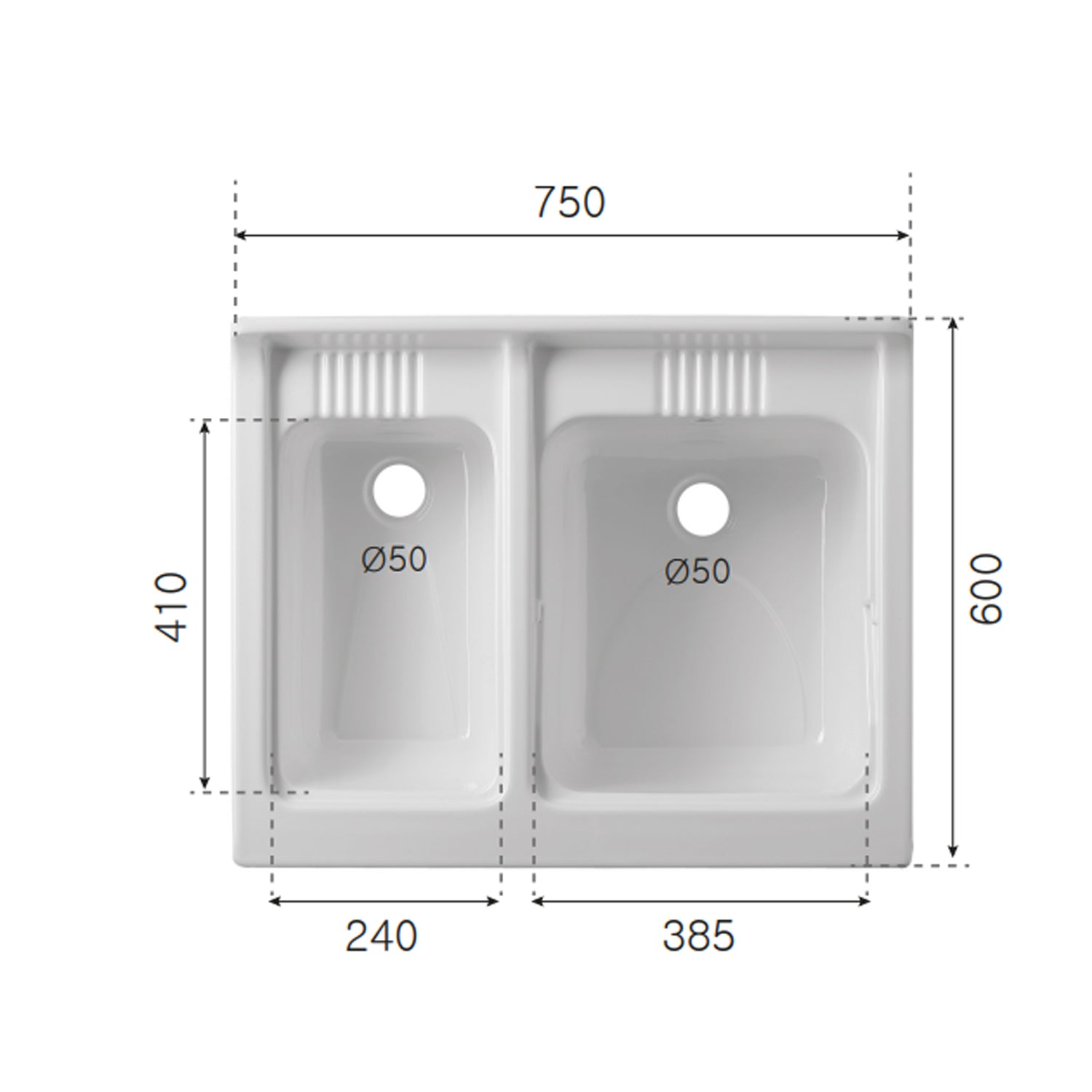 Lavatoio con mobile in nobilitato e due vasche BathCore 75x60 cm - Bianco 4