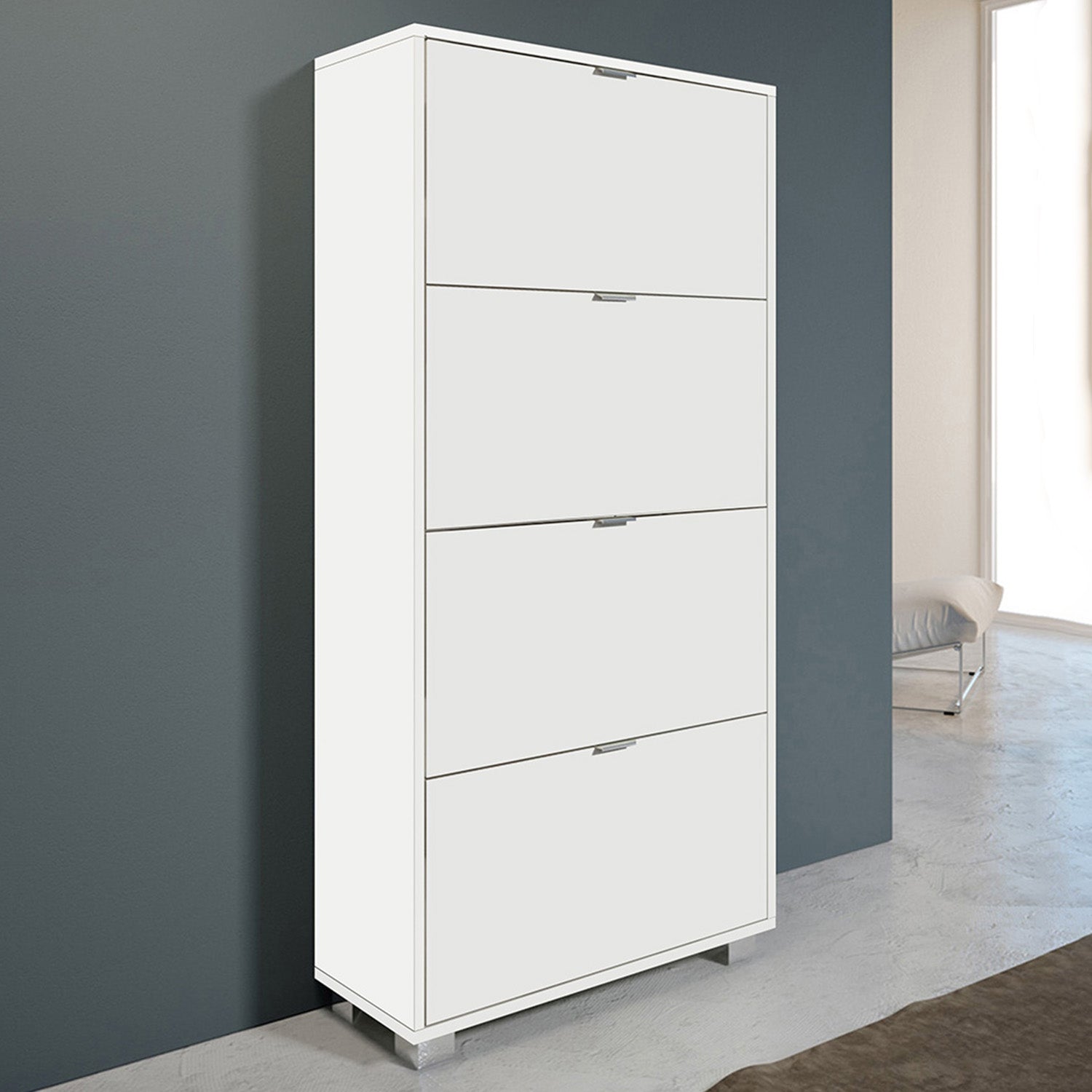 Scarpiera con 4 ribalte in nobilitato Cubi&Co 76x155x30 cm - Bianco Lucido