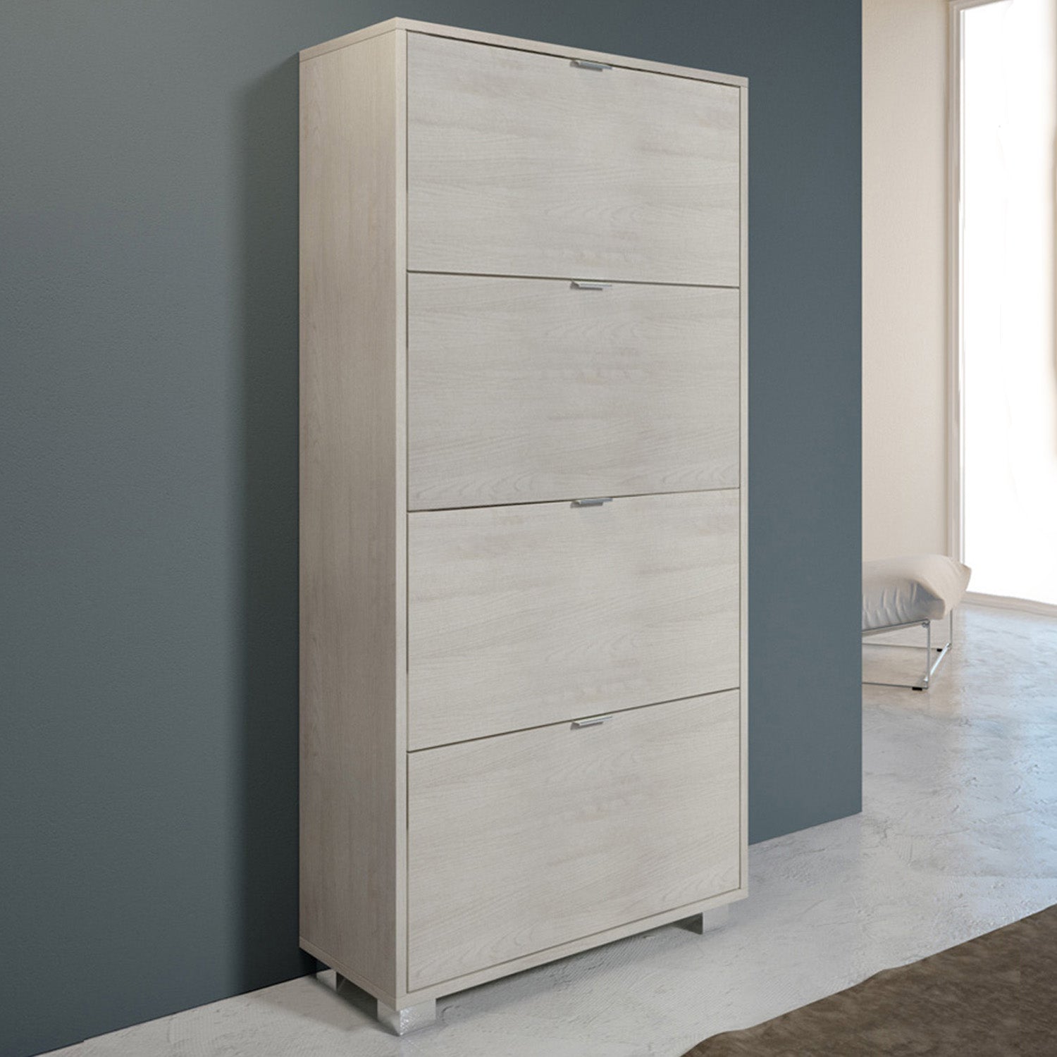 Scarpiera con 4 ribalte in nobilitato Cubi&Co 76x155x30 cm - Olmo Bianco