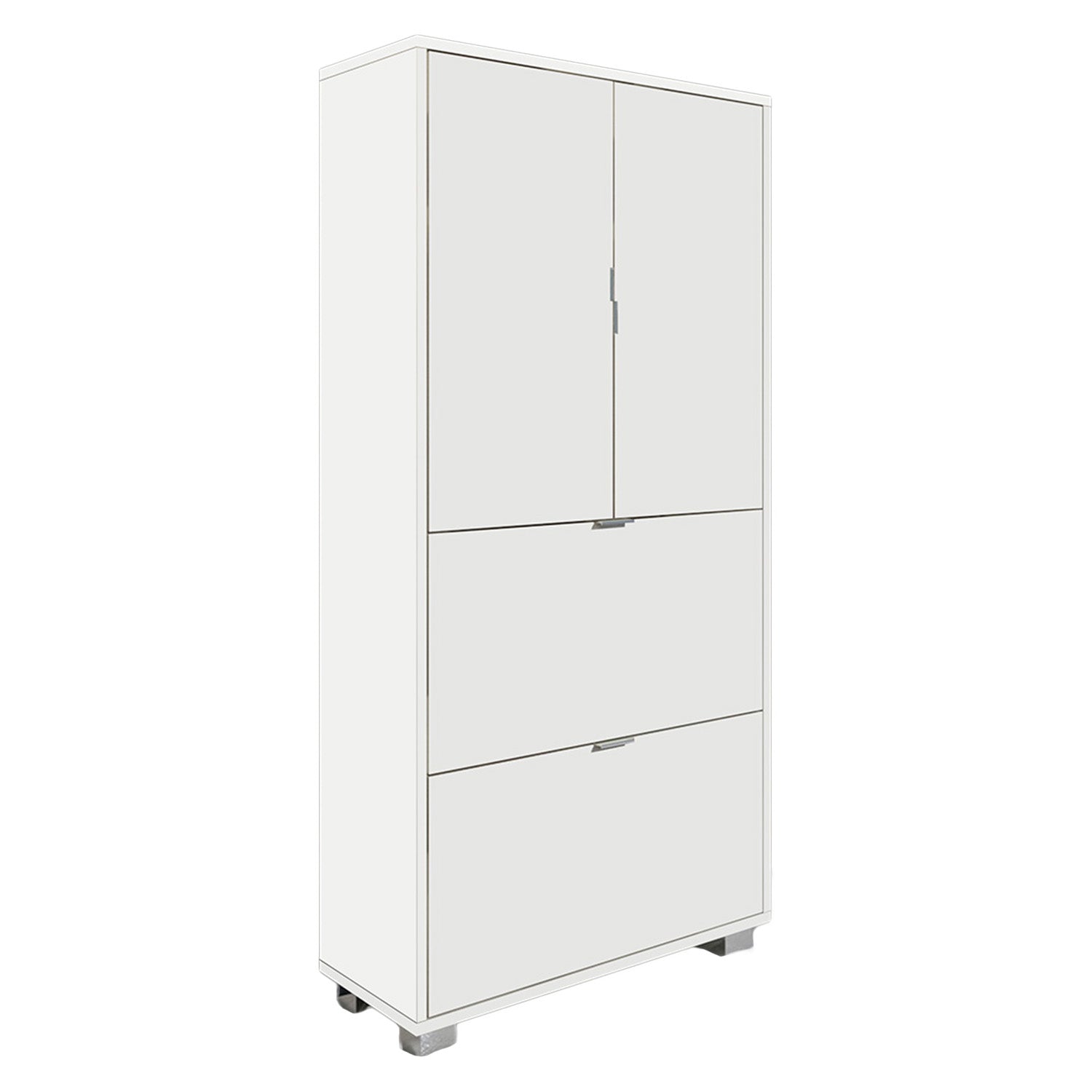 Armadio scarpiera multiuso Cubi&Co con 2 ribalte e 2 ante in nobilitato 76x155x30 cm - Bianco lucido