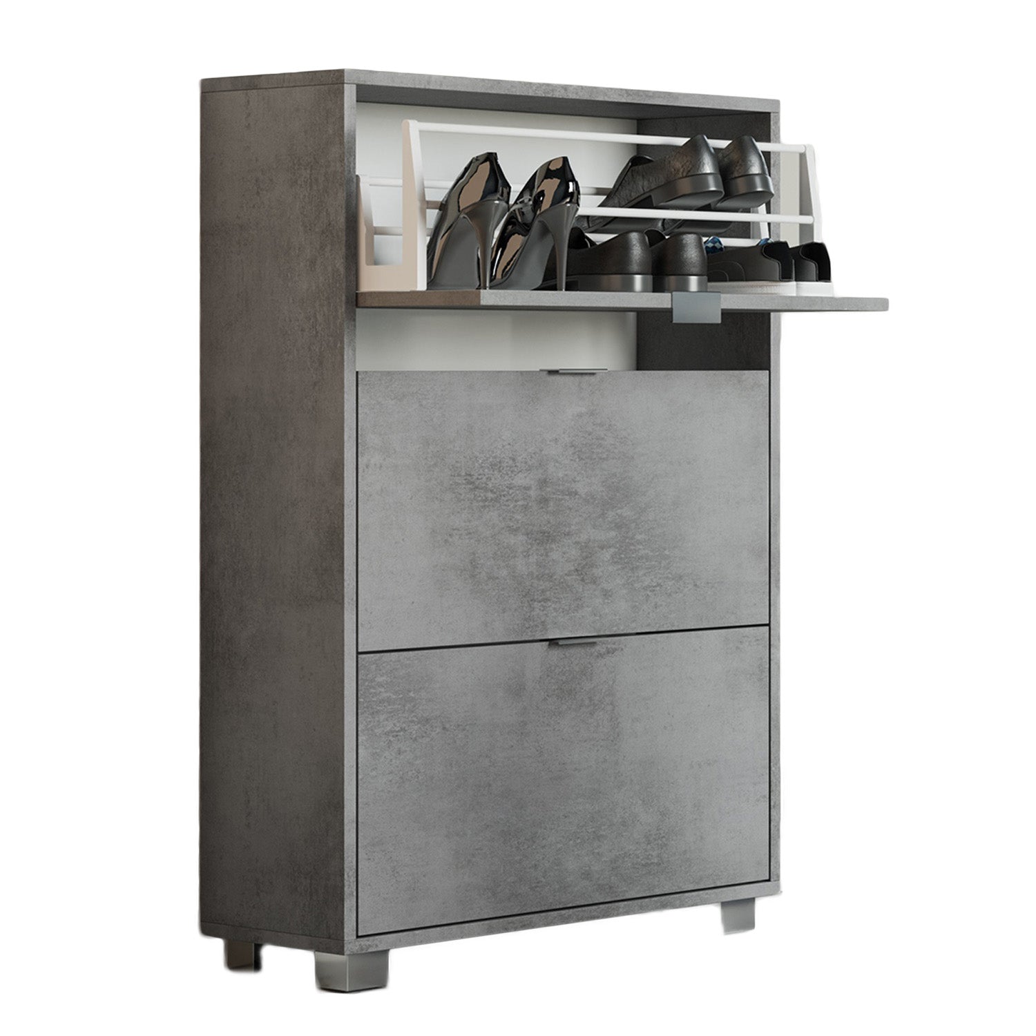 Scarpiera con 3 ribalte in nobilitato Cubi&Co 76x118x30 cm - Cemento