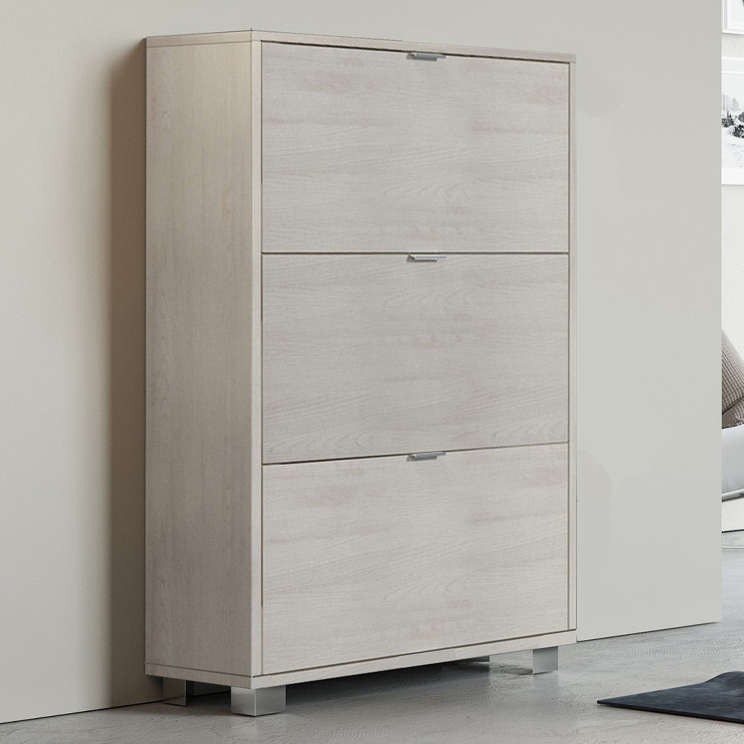 Scarpiera con 3 ribalte in nobilitato Cubi&Co 76x118x30 cm - Olmo Bianco