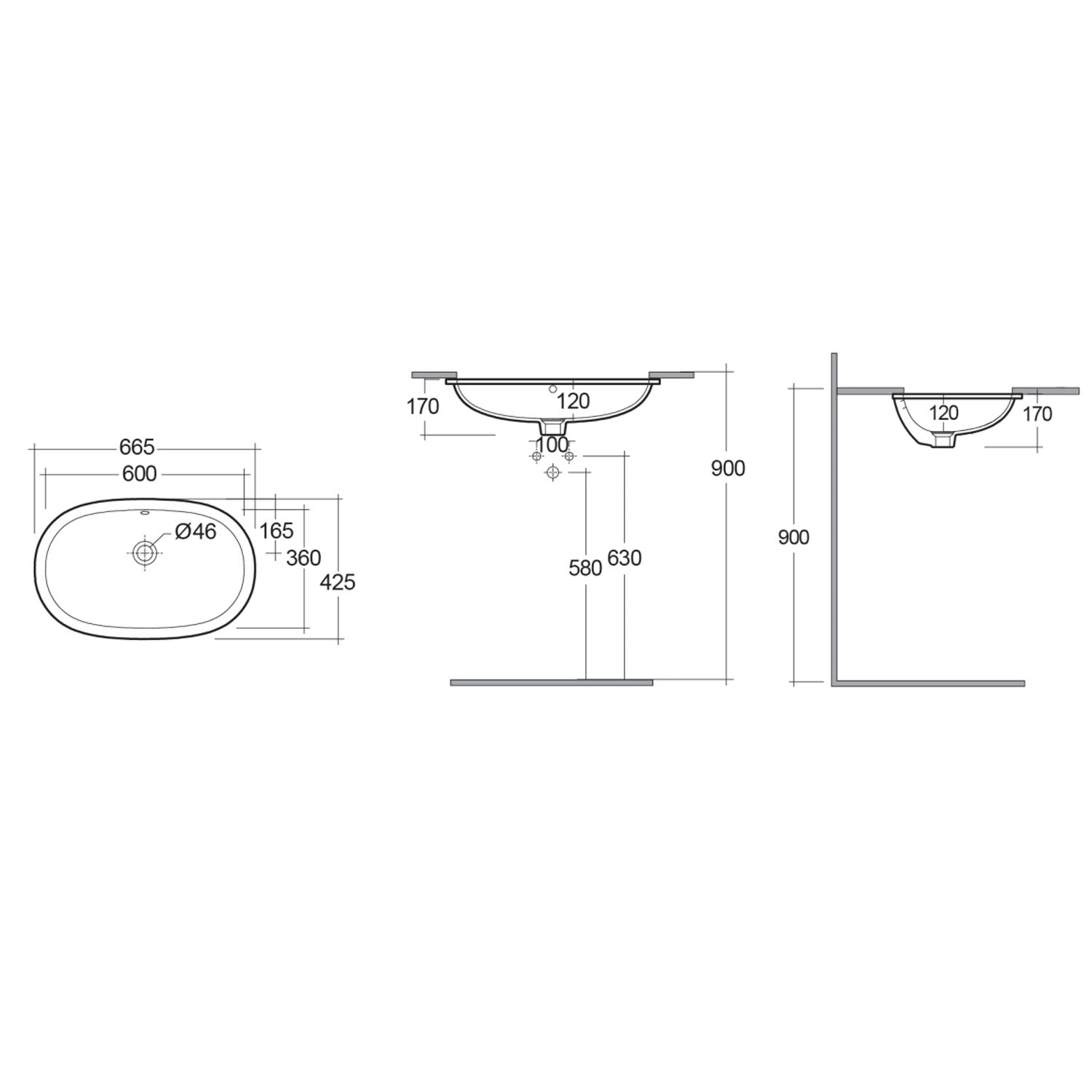 Lavabo sottopiano ovale allungato RAK 65x41 cm Variant - Bianco 3
