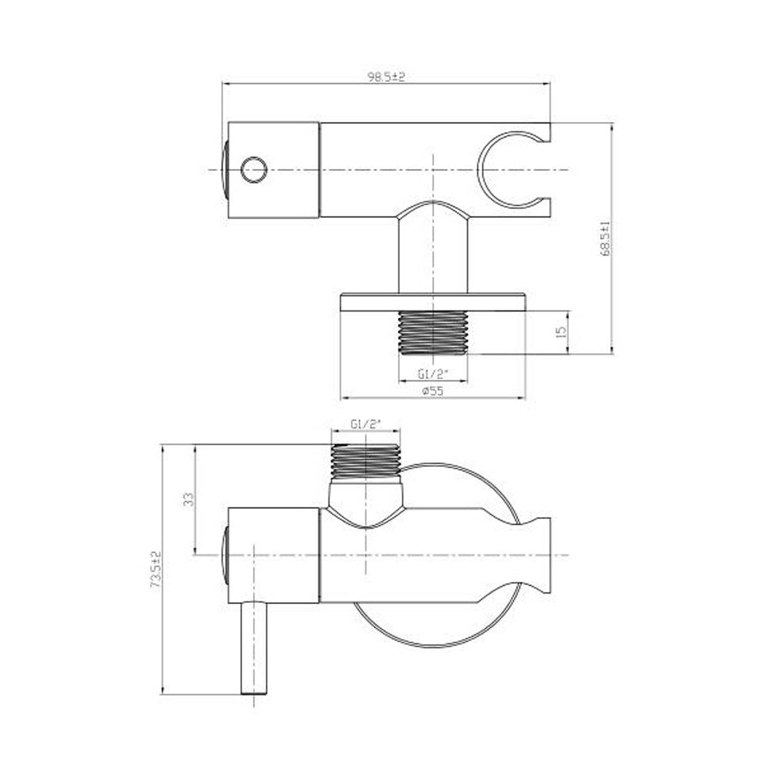 Presa acqua tonda con supporto doccia e arresto RubiFlux - Nero Opaco 2