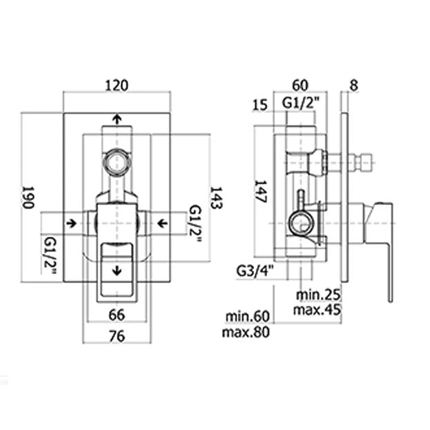 Set di miscelatori lavabo, bidet e doccia con deviatore Paffoni Effe art. EFFELBDD 11