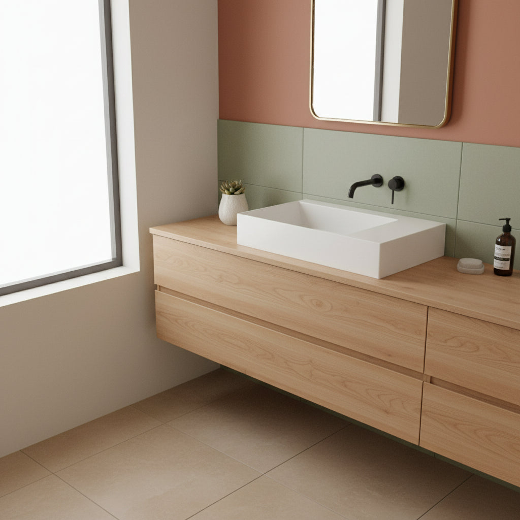 Lavabo da appoggio/sospeso squadrato di Ceramica Azzurra serie Elegance 65x45 cm con piano a sinistra