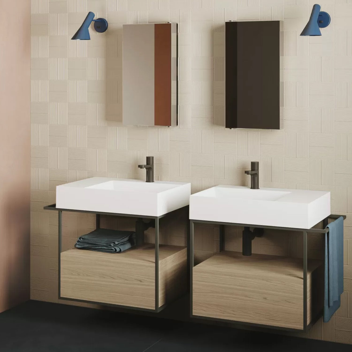  Lavabo da appoggio/sospeso squadrato di Ceramica Azzurra serie Elegance 65x45 cm con piano a destra e foro rubinetteria