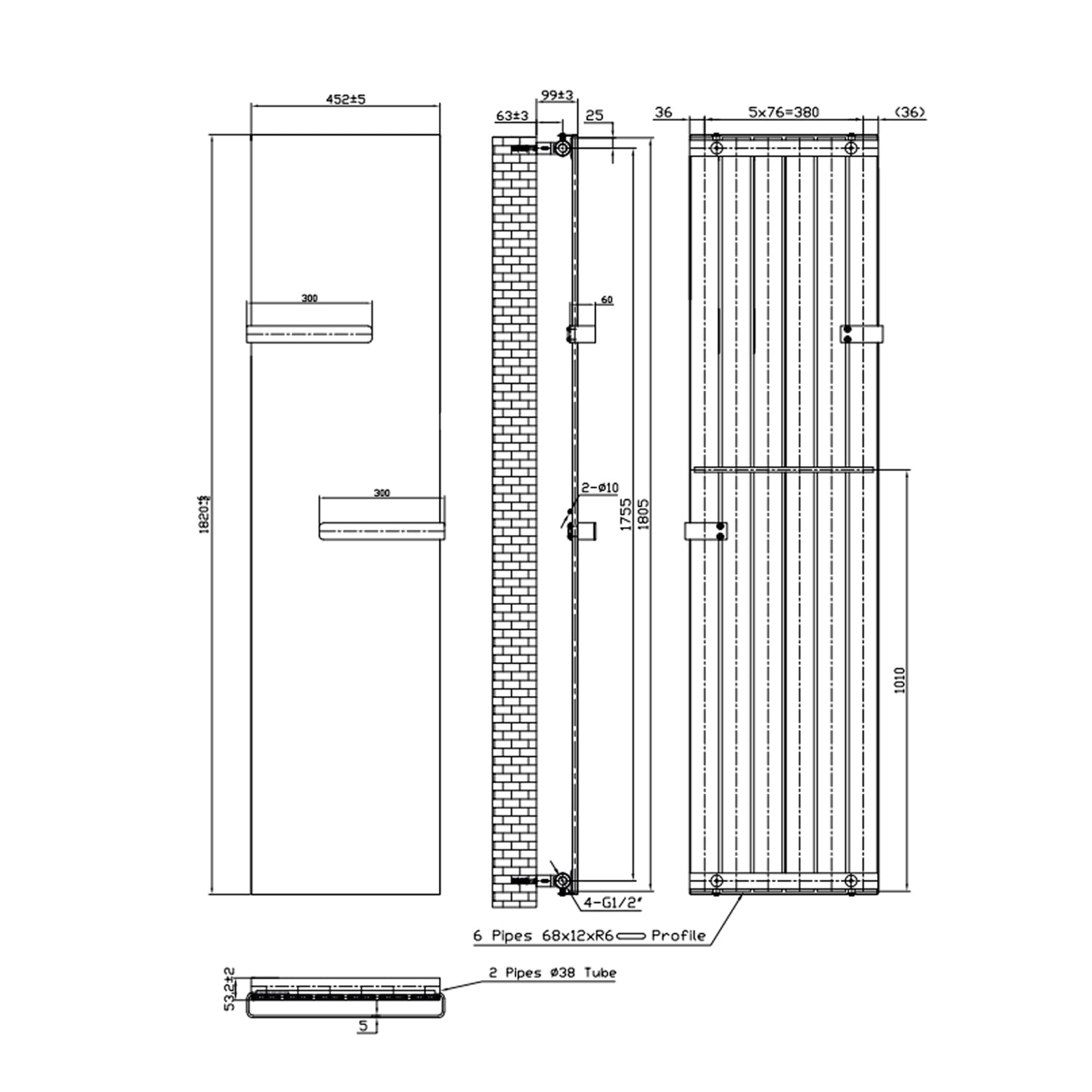  Termoarredo a pannello idraulico modello Abbraccio 1820x452 mm - Antracite Sabbiato by CeramicStore | Lo specialista del tuo bagno