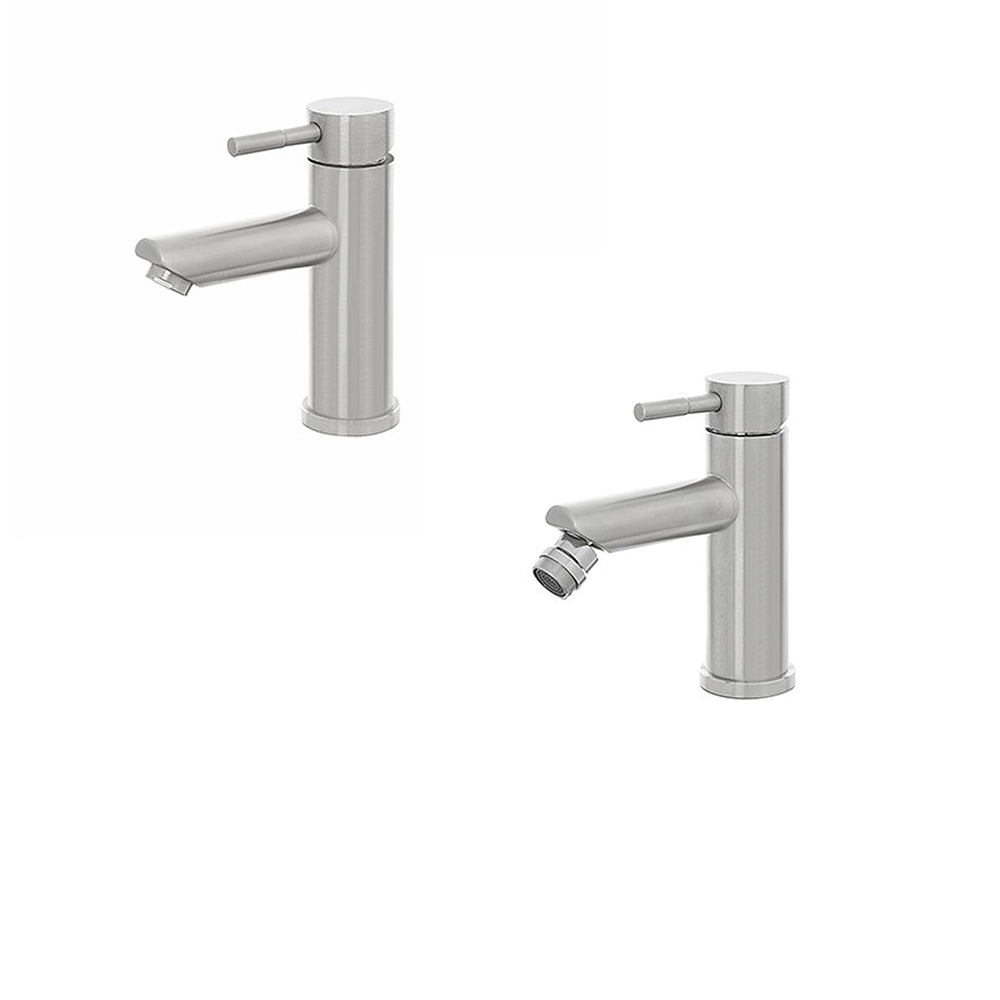 Kit miscelatore lavabo + bidet  RubiFlux serie Paris Modello Gris in acciaio inox, con piletta clic-clac - Spazzolato