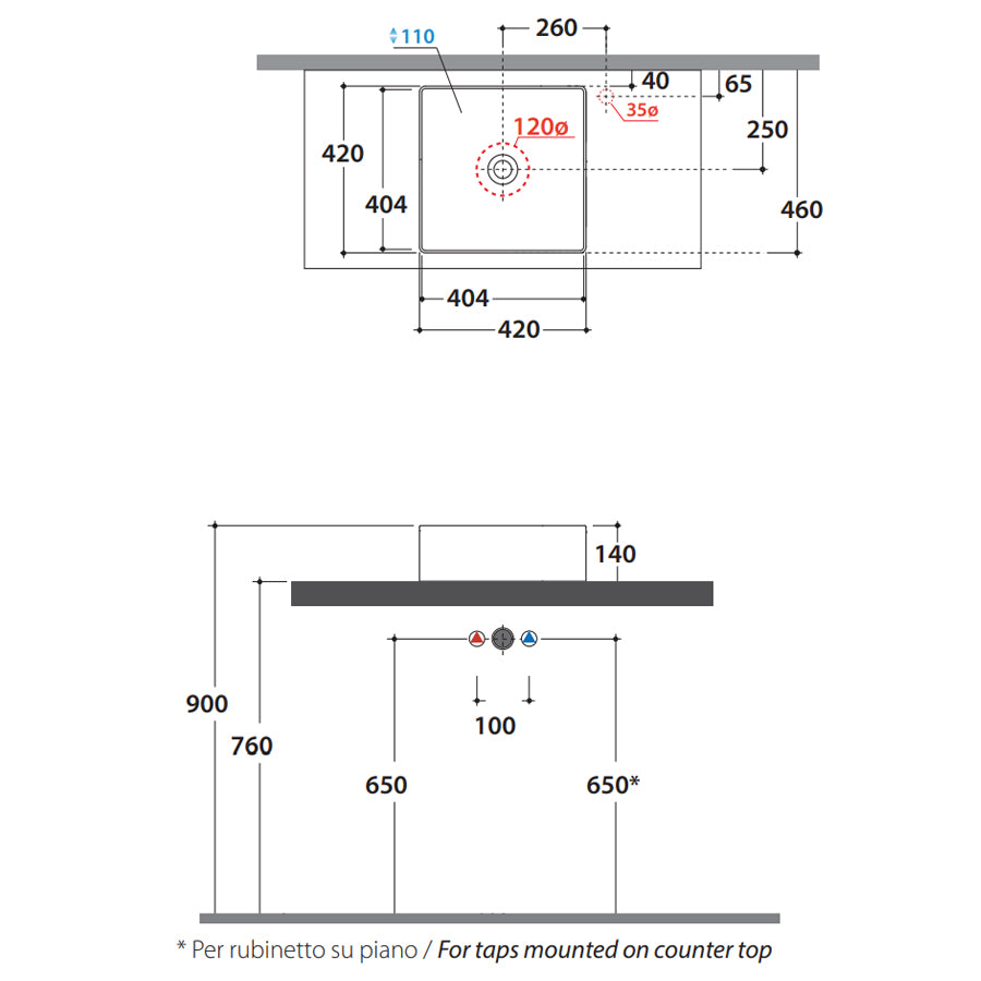  Lavabo quadrato cm 42x42x16h. Installazione da appoggio. In ceramica bianca 