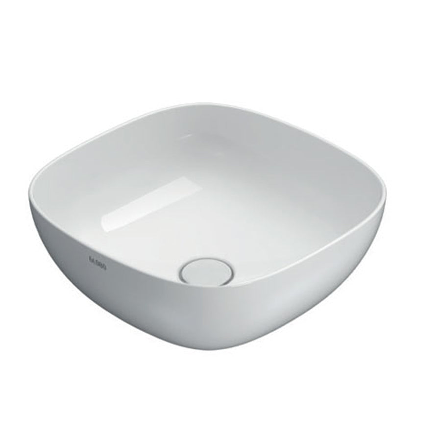 Lavabo quadrato con angoli tondi cm 42x42x16h. Installazione da appoggio. In ceramica bianca 