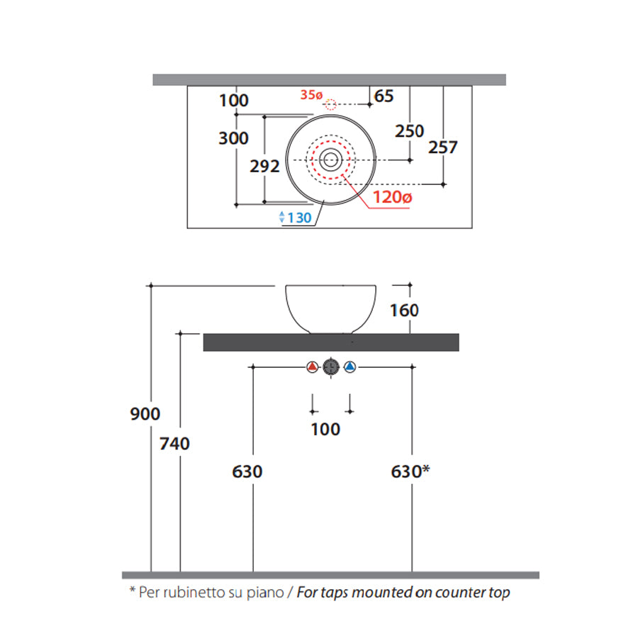  Lavabo tondo diametro 30 cm altezza cm 16. Installazione da appoggio. In ceramica bianca 