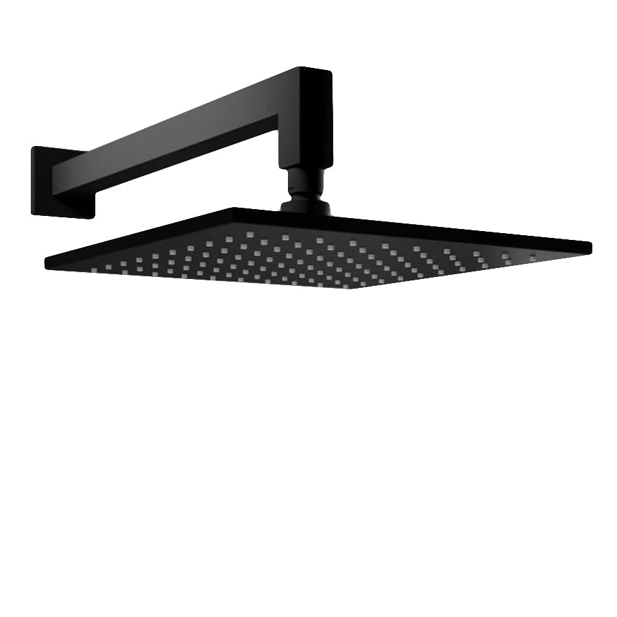 Soffione doccia quadrato 25x25 con braccio lungo 40 cm in ottone nero opaco by CeramicStore | Lo specialista del tuo bagno