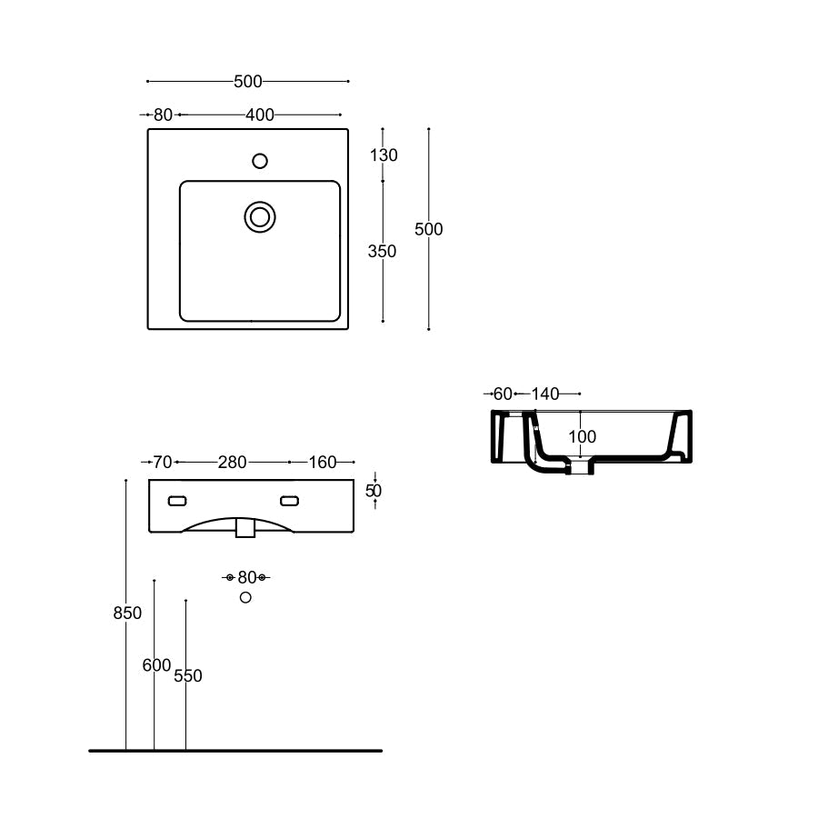  Lavandino in ceramica bianca squadrato. Marca Althea modello Jazz cm 50x50 con forto troppopieno e rubinetto