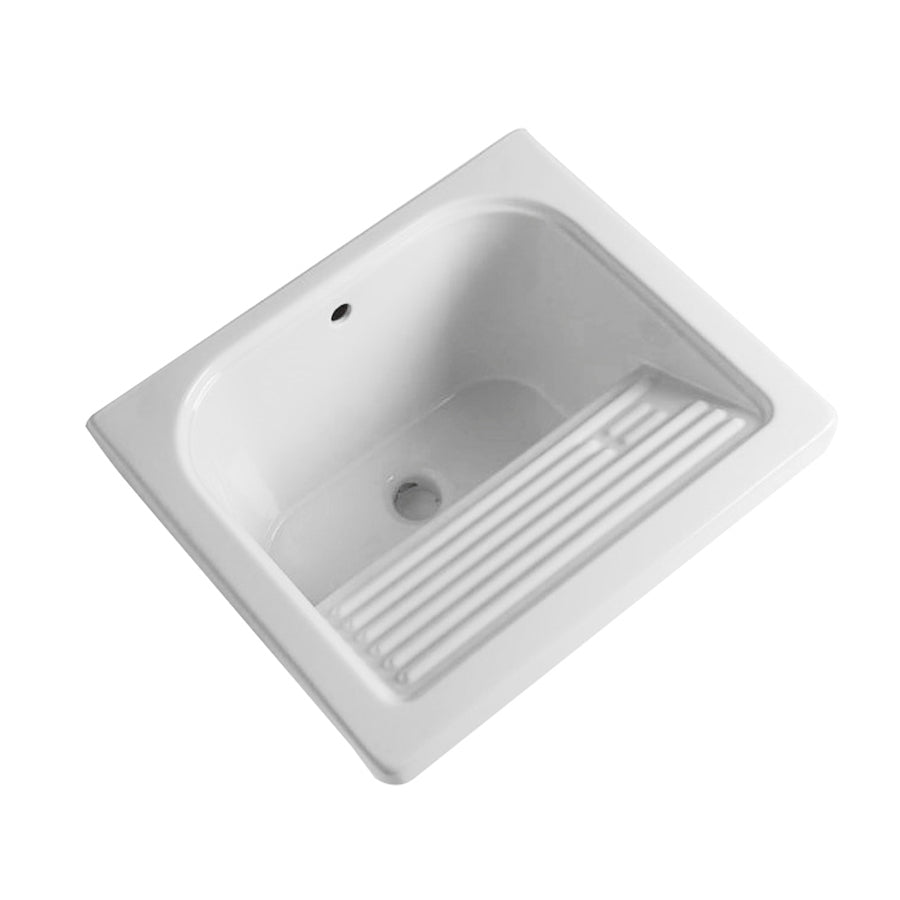Lavatoio BathCore in ceramica bianca con foro troppo pieno. Con strizzatoio integrato per installazione a incasso by CeramicStore | Lo specialista del tuo bagno