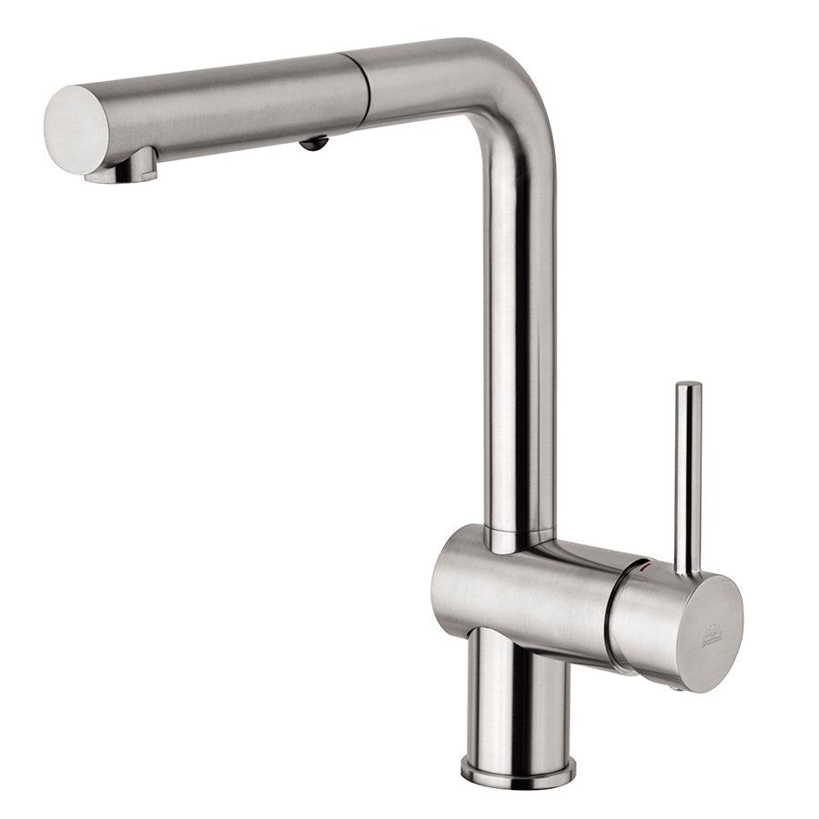 Miscelatore lavello con canna orientabile e doccia estraibile. Paffoni Light Exclusive Edition in ottone effetto acciaio by CeramicStore | Lo specialista del tuo bagno