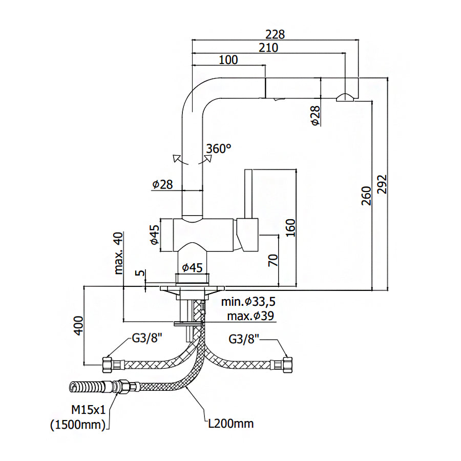  Miscelatore lavello con canna orientabile e doccia estraibile. Paffoni Light Exclusive Edition in ottone effetto acciaio by CeramicStore | Lo specialista del tuo bagno