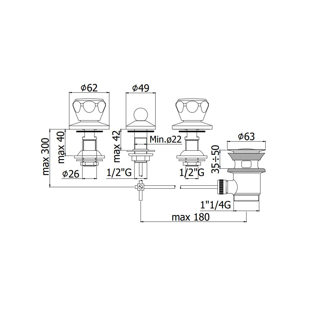  Batteria Bidet 3 Fori Con Scarico serie Danubio modello DA116CR Cromo Paffoni by CeramicStore | Lo specialista del tuo bagno