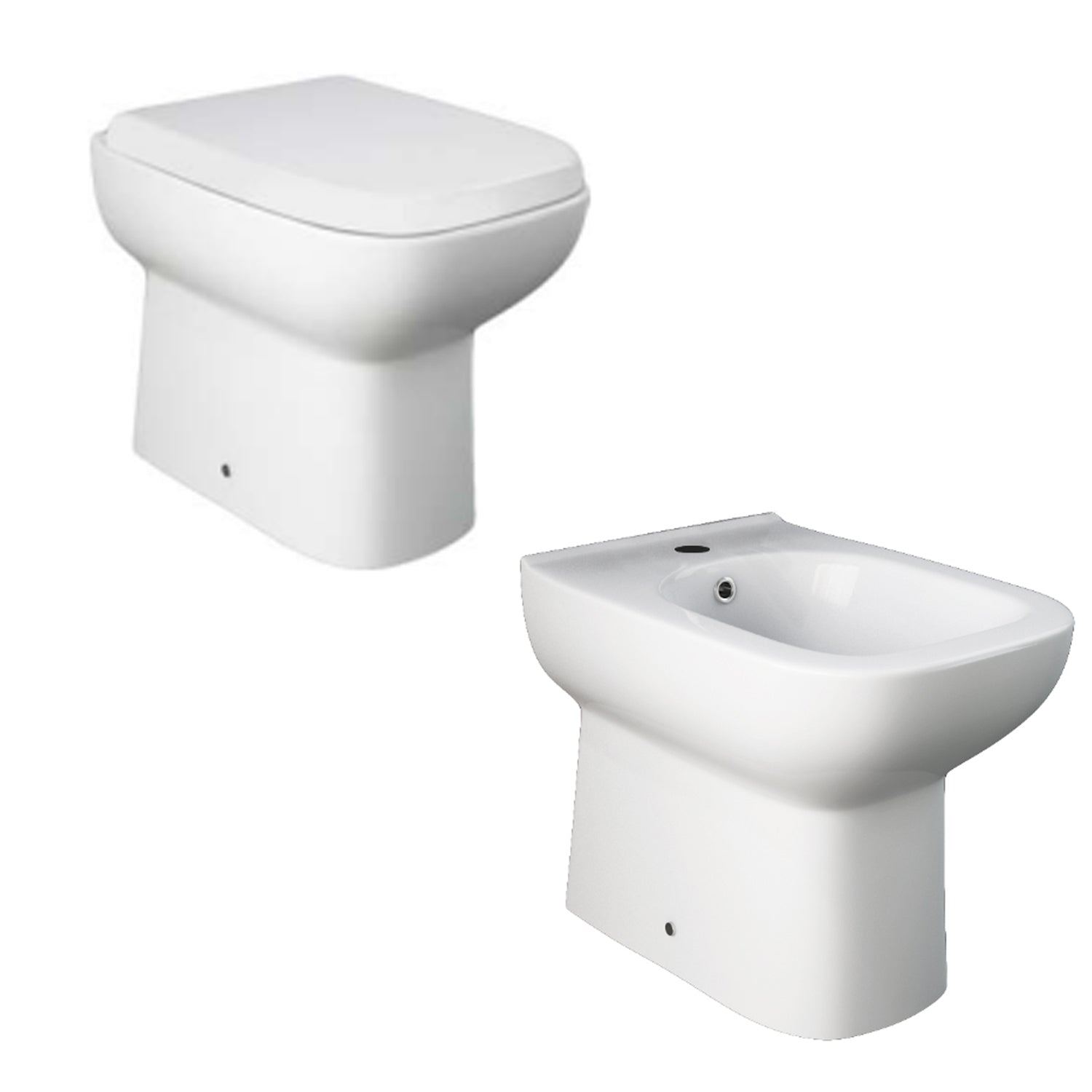  Coppia sanitari filomuro collezione Origin 50x36 cm scarico traslato con copriwater SoftClose