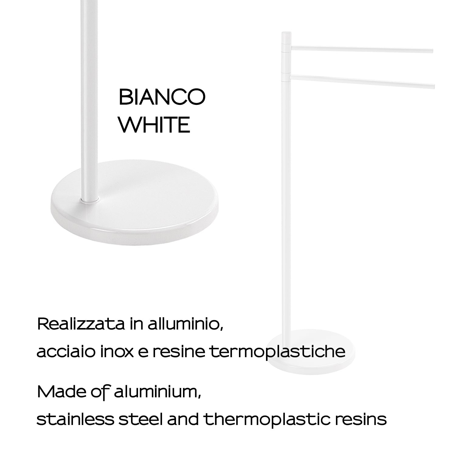  Piantana porta asciugamani in Alluminio e Acciaio Inox modello Mammolo di Gedy - Bianco