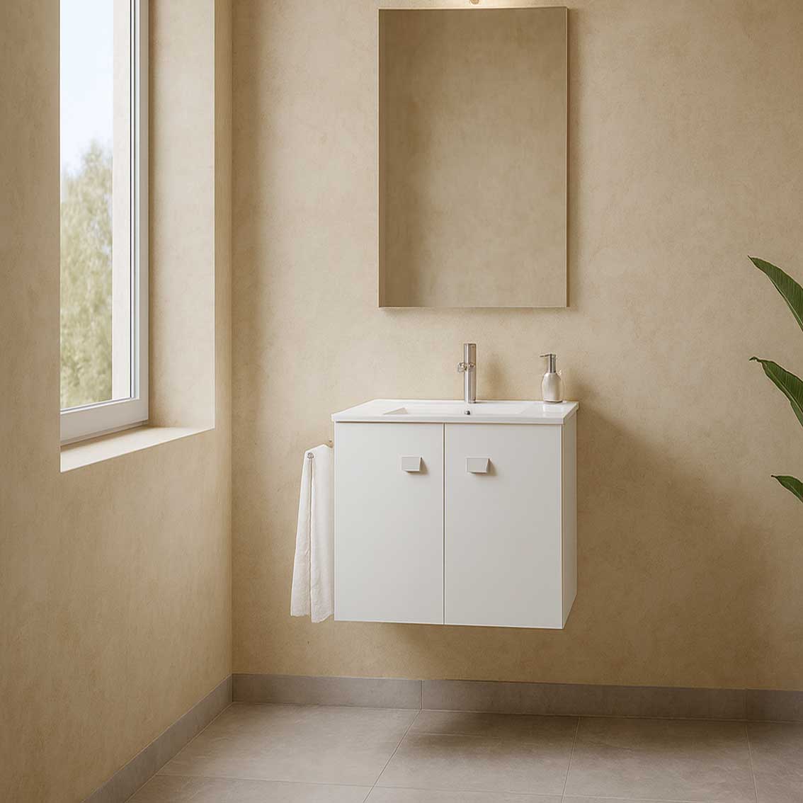 Mobile bagno sospeso Cubi&Co Flavia 60 con lavabo , specchio con lampada - Bianco Lucido 4