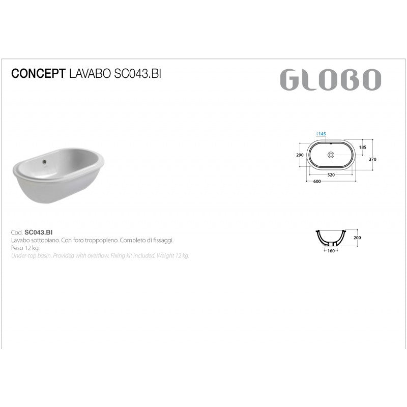  Lavabo Sottopiano Ceramica Globo Forty3 60x37 SC043.BI by CeramicStore | Lo specialista del tuo bagno