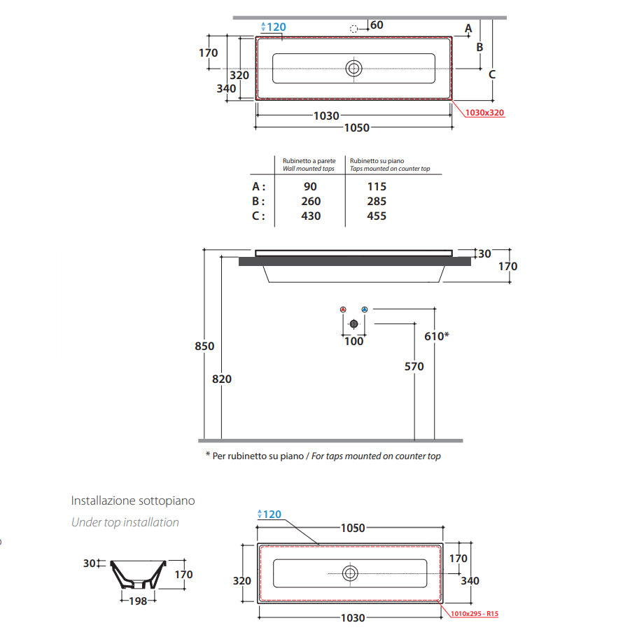  Lavabo da incasso 105x34 Ceramica Globo Stockholm FO105.BI by CeramicStore | Lo specialista del tuo bagno