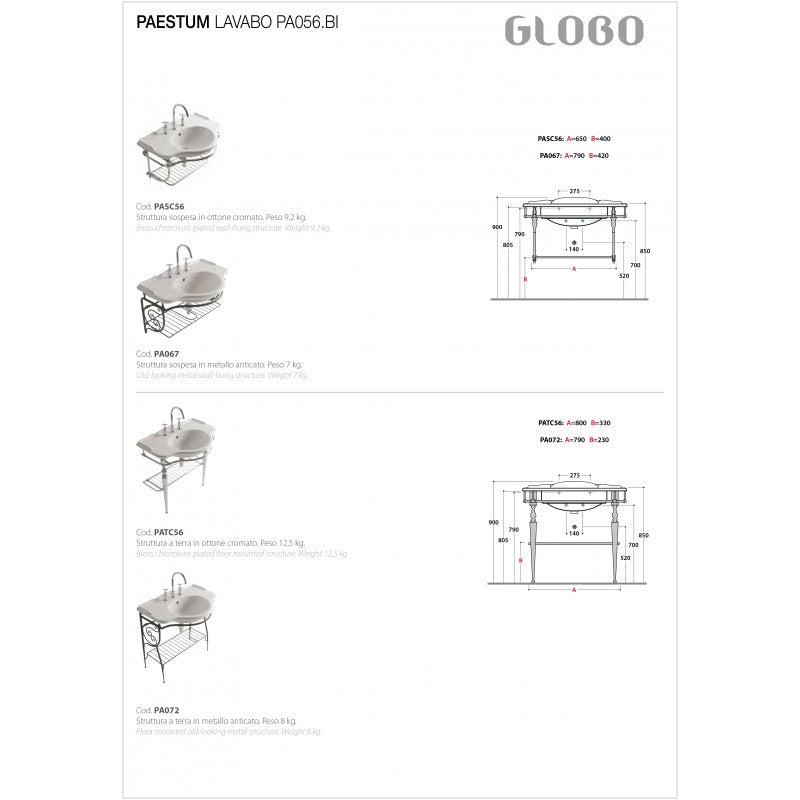  Lavabo sospeso 90x56 Ceramica Globo PAESTUM PA056.BI by CeramicStore | Lo specialista del tuo bagno