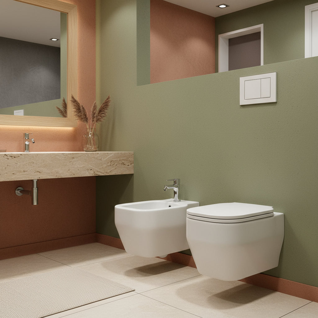  Sanitari Sospesi wc con sedile soft close e bidet Ceramica Azzurra Glaze