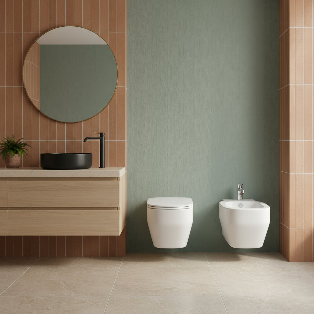 Sanitari Sospesi wc con sedile soft close e bidet Ceramica Azzurra Glaze