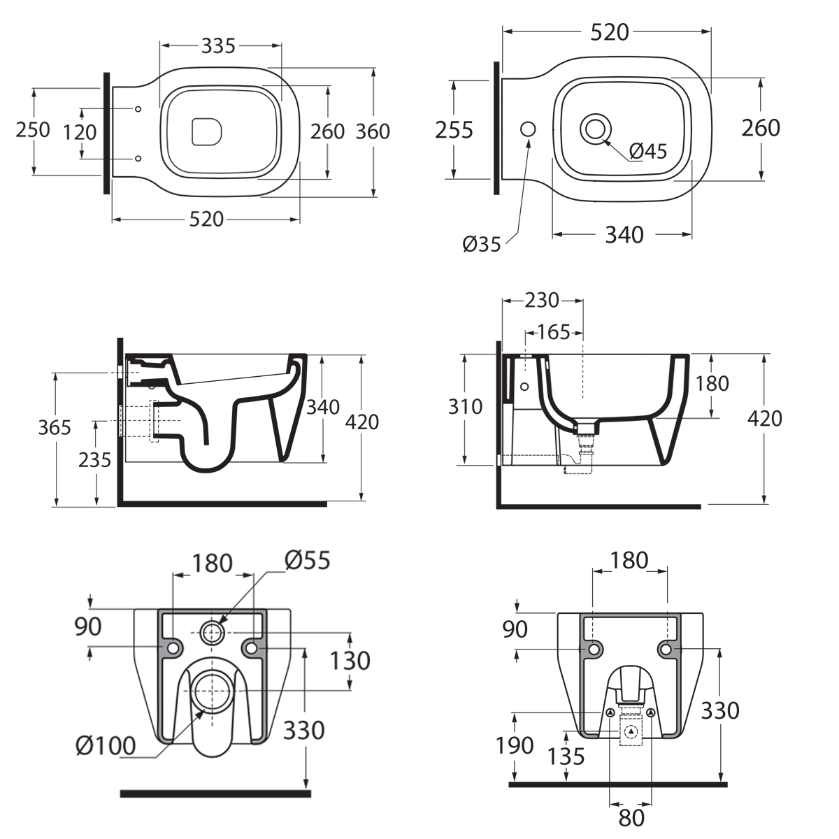  Sanitari Sospesi wc con sedile soft close e bidet Ceramica Azzurra Glaze
