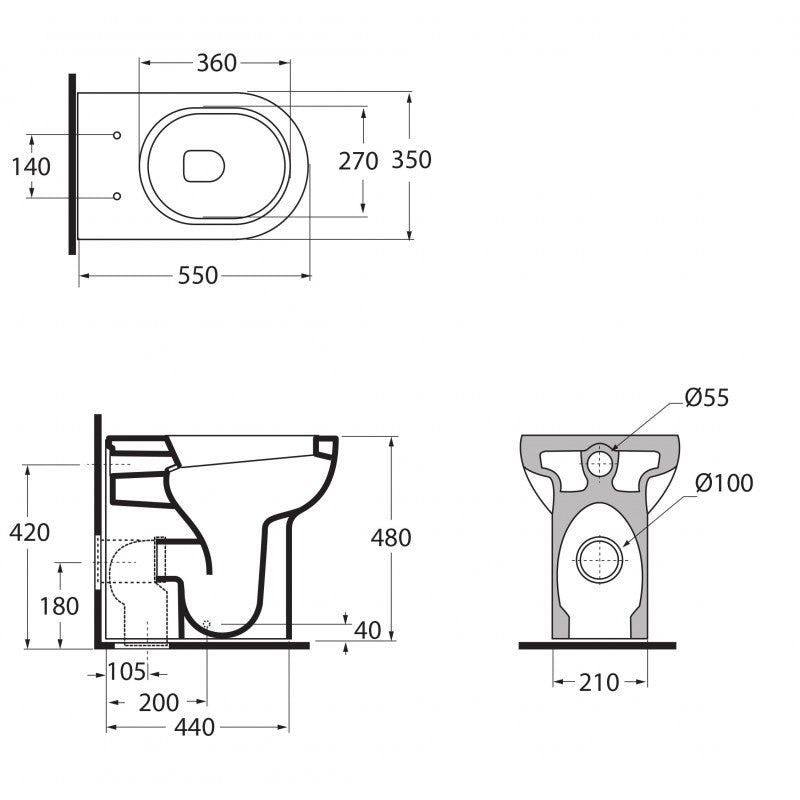  Vaso filoparete Ceramica Azzurra Nuvola H48 con sedile soft-close