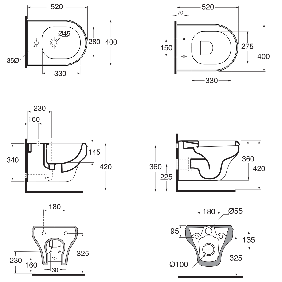  Sanitari classici sospesi Ceramica Azzurra Charme wc con sedile soft close e bidet