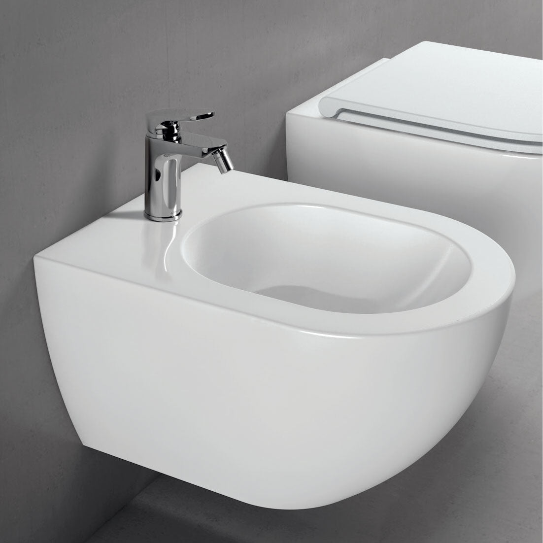  Sanitari Sospesi Ceramica Azzurra serie Comoda con sedile soft-close 51x36x34 cm - Bianco lucido
