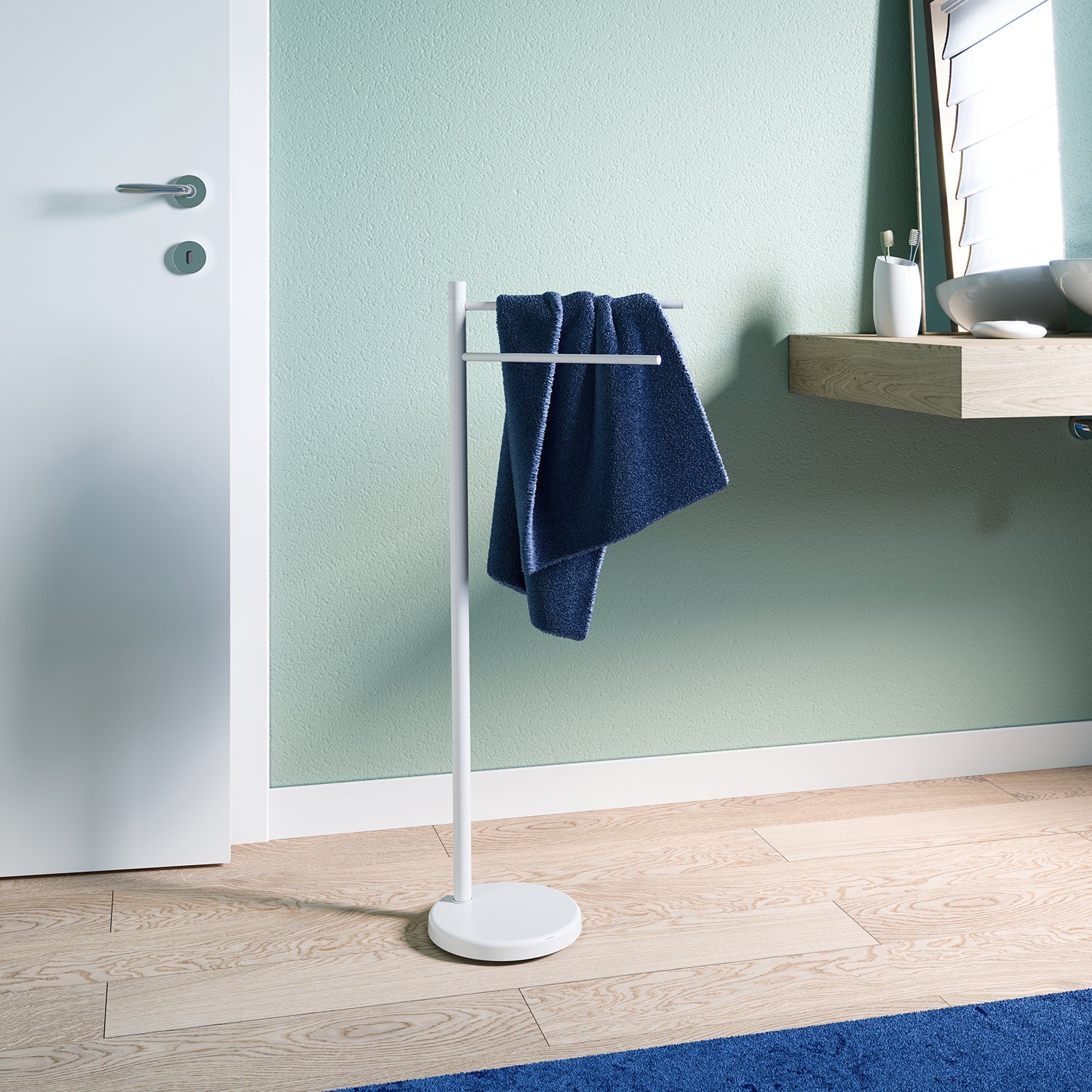  Piantana porta asciugamani in Alluminio e Acciaio Inox modello Mammolo di Gedy - Bianco