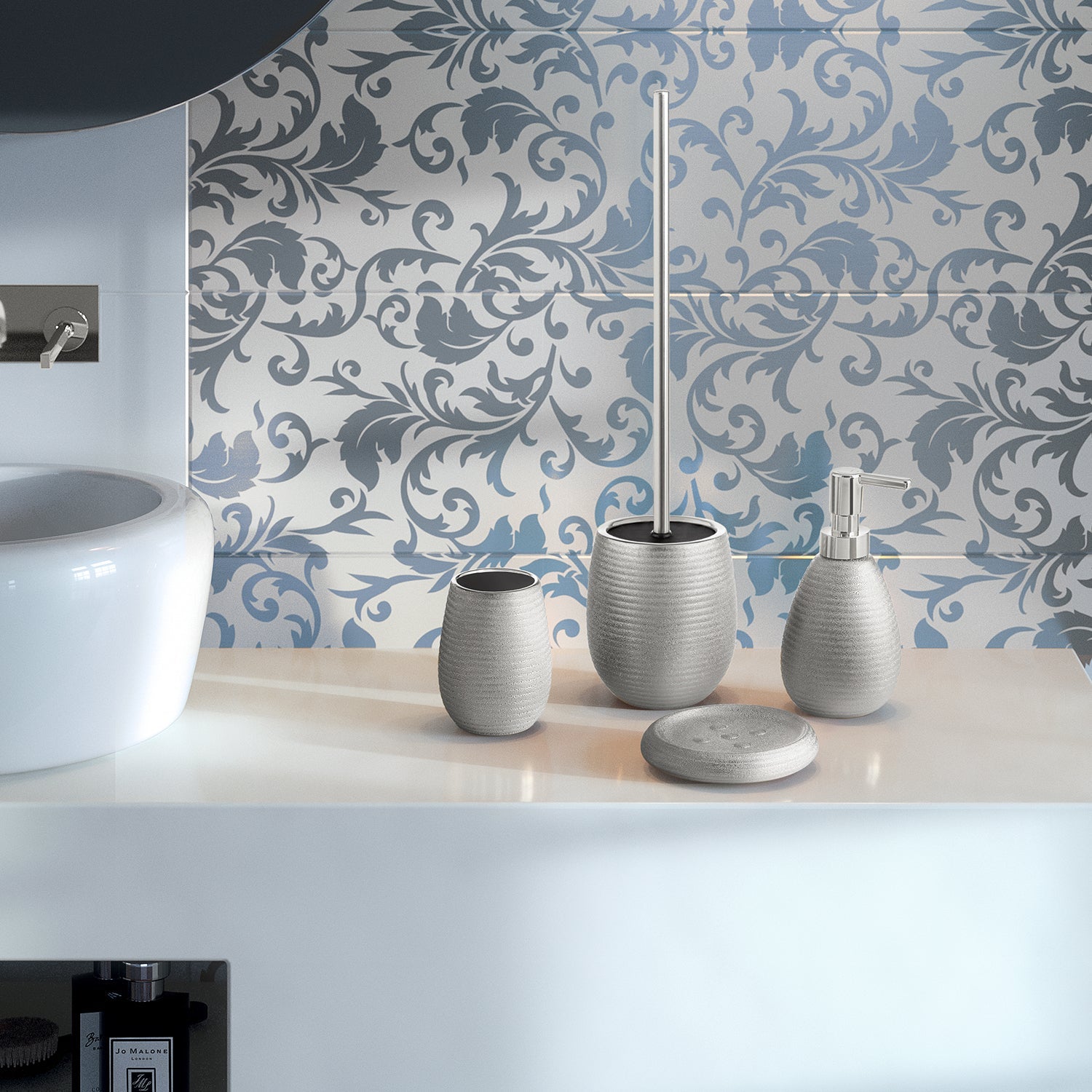  Dispenser sapone da appoggio in ceramica con erogatore Gedy modello Astrid - Argento