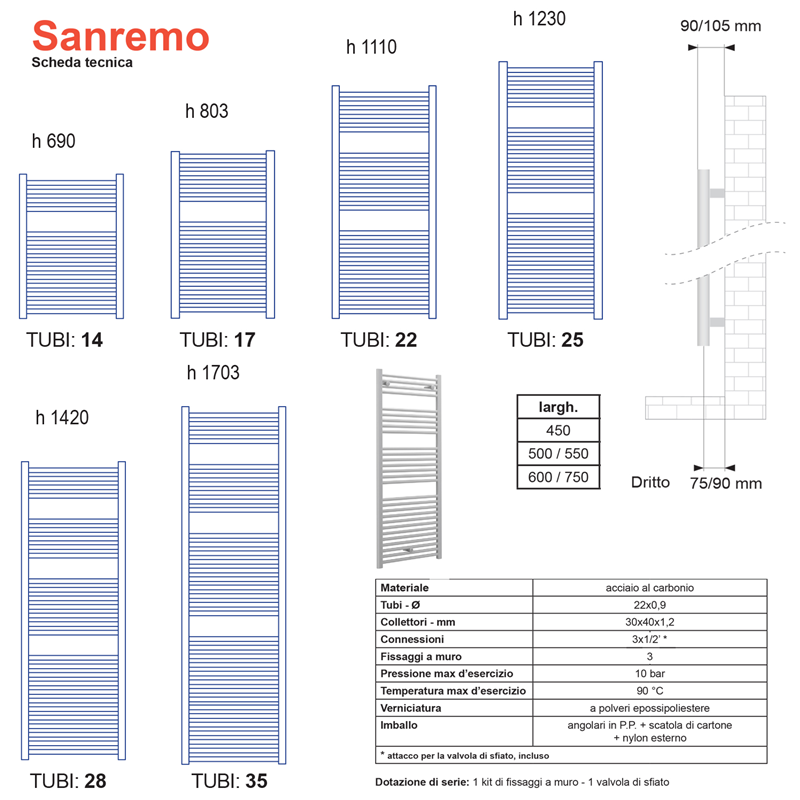  Termoarredo scaldasalviette Lazzarini Sanremo 803x500 interasse 450 bianco by CeramicStore | Lo specialista del tuo bagno