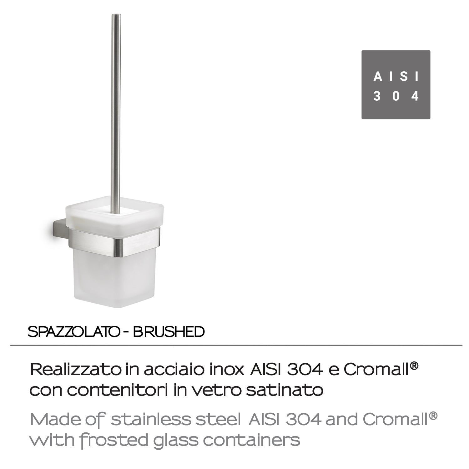  Scopino con ciuffo in setole in Acciaio Inox AISI 304 e Cromall Maui di Gedy - Spazzolato by CeramicStore | Lo specialista del tuo bagno