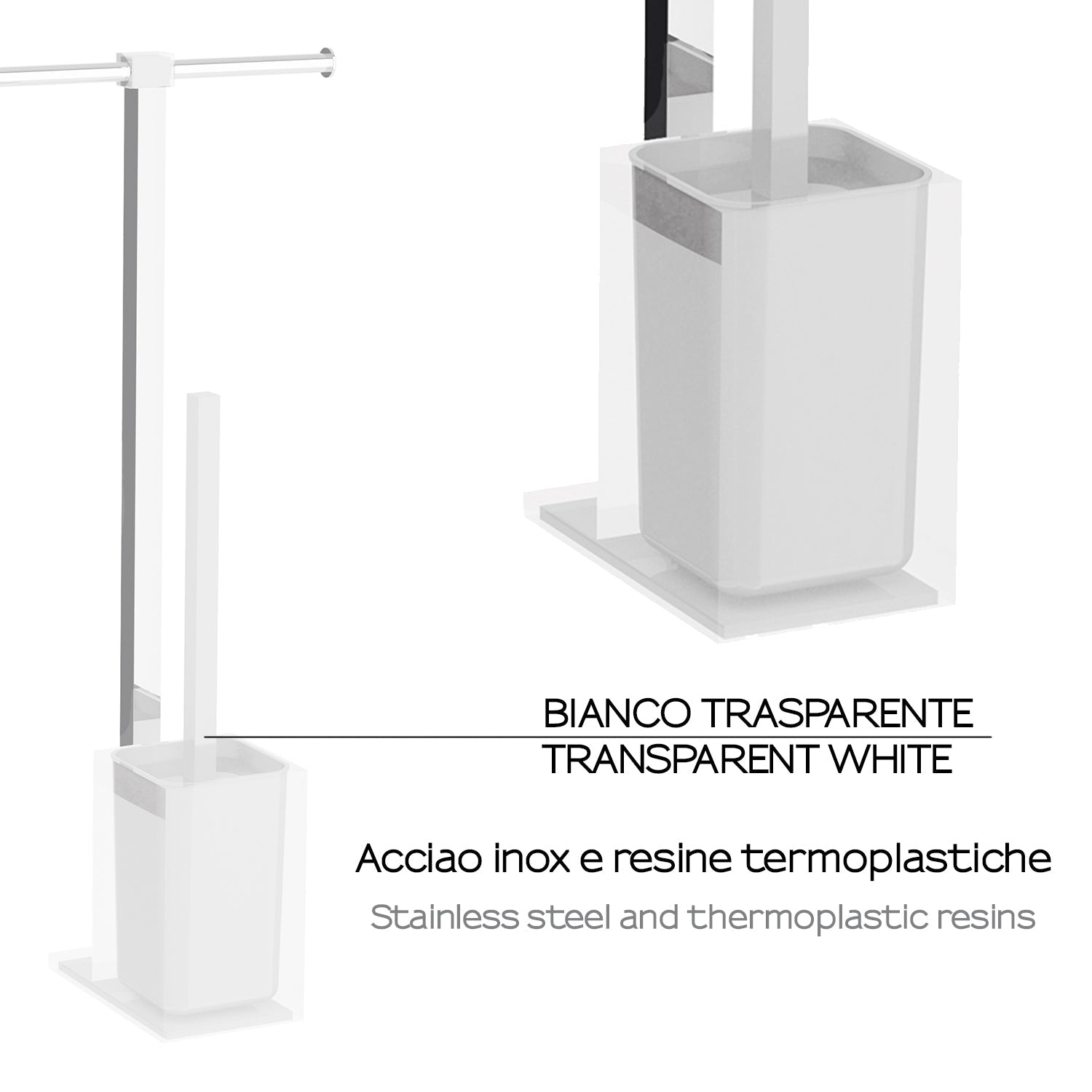  Piantana portarotolo e scopino wc in Acciaio Inox Gedy serie Rainbow - Bianco