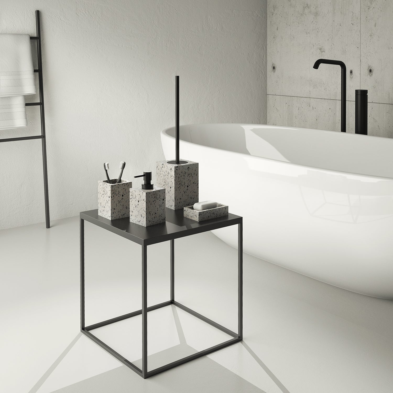  Scopino in resina e pietre Gedy serie Zoe - Graniglia marmo bianco/nero by CeramicStore | Lo specialista del tuo bagno