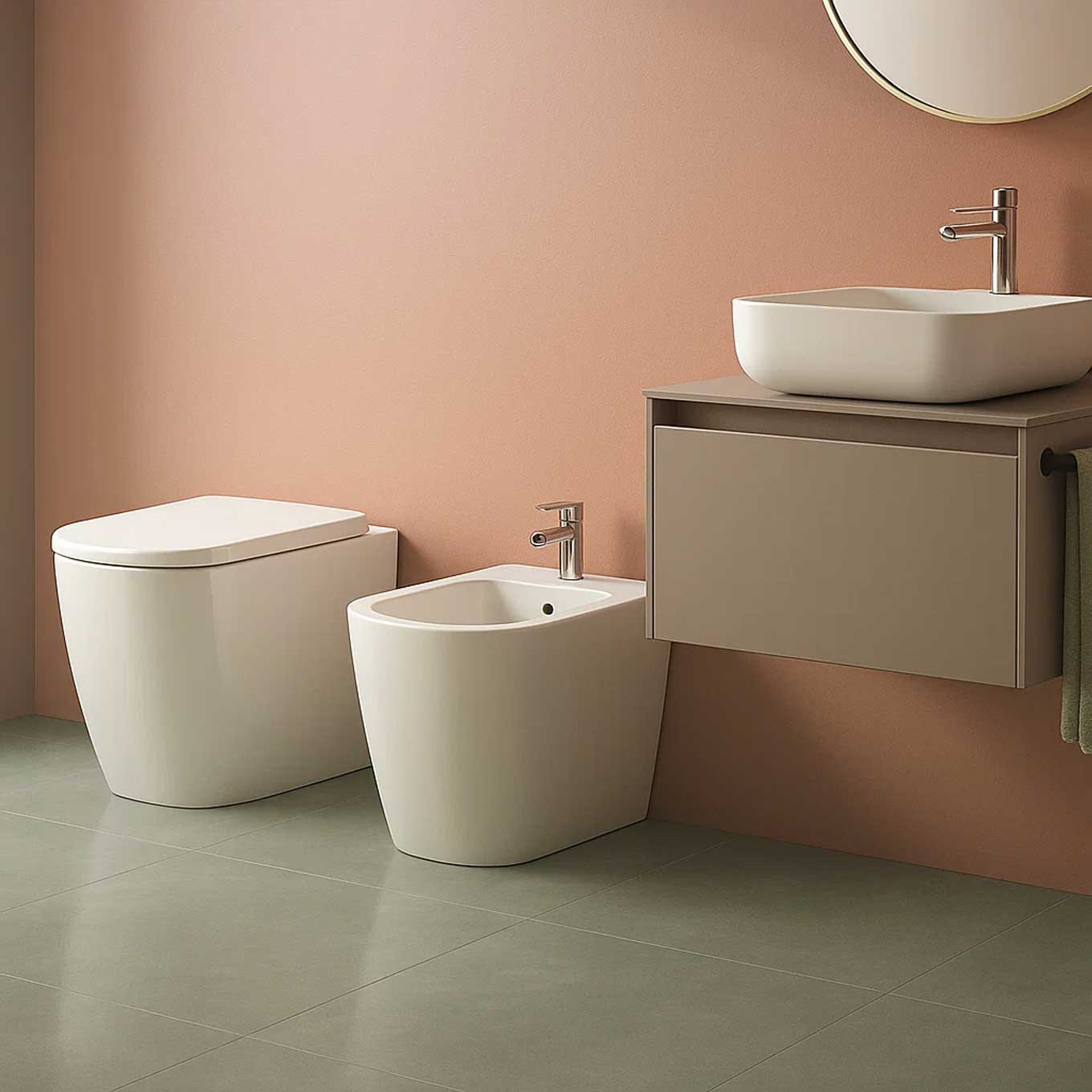 Coppia sanitari a terra Ceramica Azzurra serie Aurea 55x36x43 cm con sedile soft-close - Bianco lucido