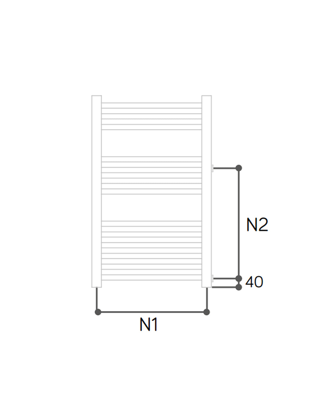 Termoarredo idraulico modello Bolzano Reno 1600x600 dritto con attacchi laterali 40/500 - Bianco 5