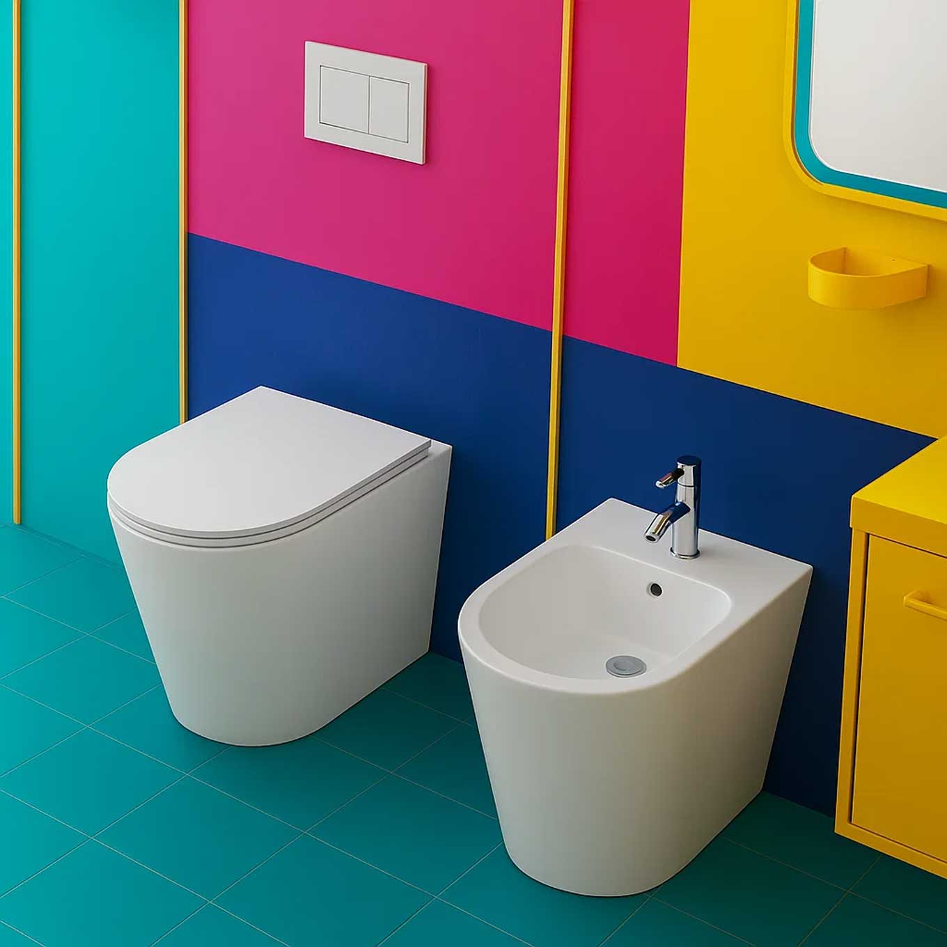 Sanitari filomuro senza brida con copriwater soft close BathCore serie Cuore L 37 x P 52 x H 41 cm â€“ Bianco lucido