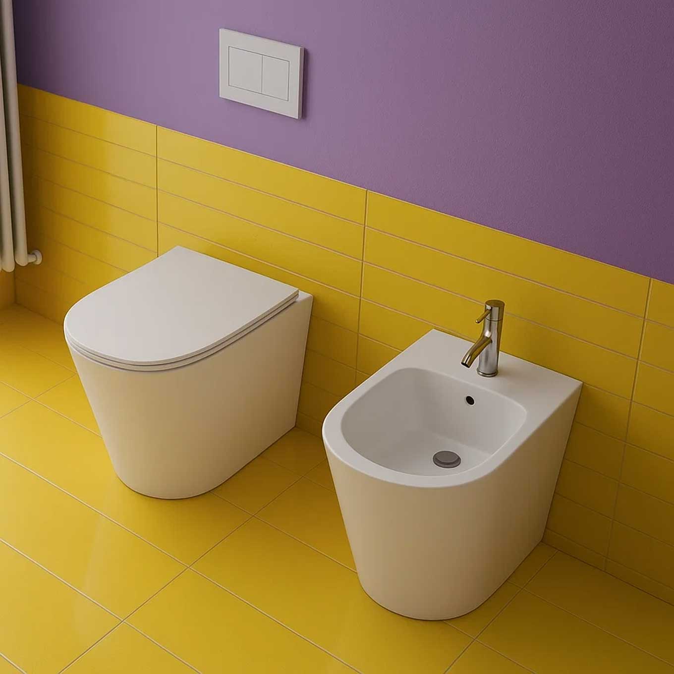  Sanitari filomuro senza brida con copriwater soft close BathCore serie Cuore L 37 x P 52 x H 41 cm â€“ Bianco lucido