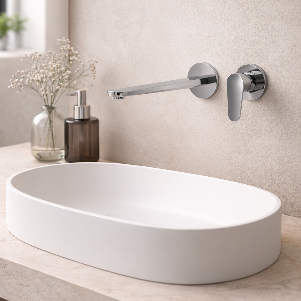 Miscelatore monocomando lavabo a muro RubiFlux serie Ampra - Cromo 2